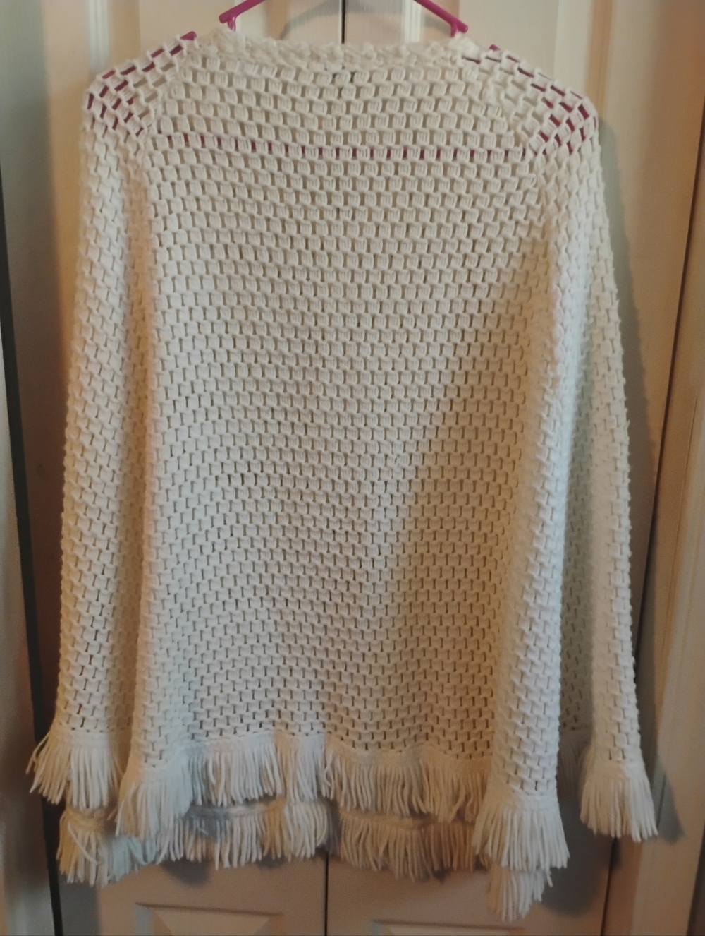 Lane Bryant Cream Open-Weave Fringe Button Cardigan - Picture 6 of 9